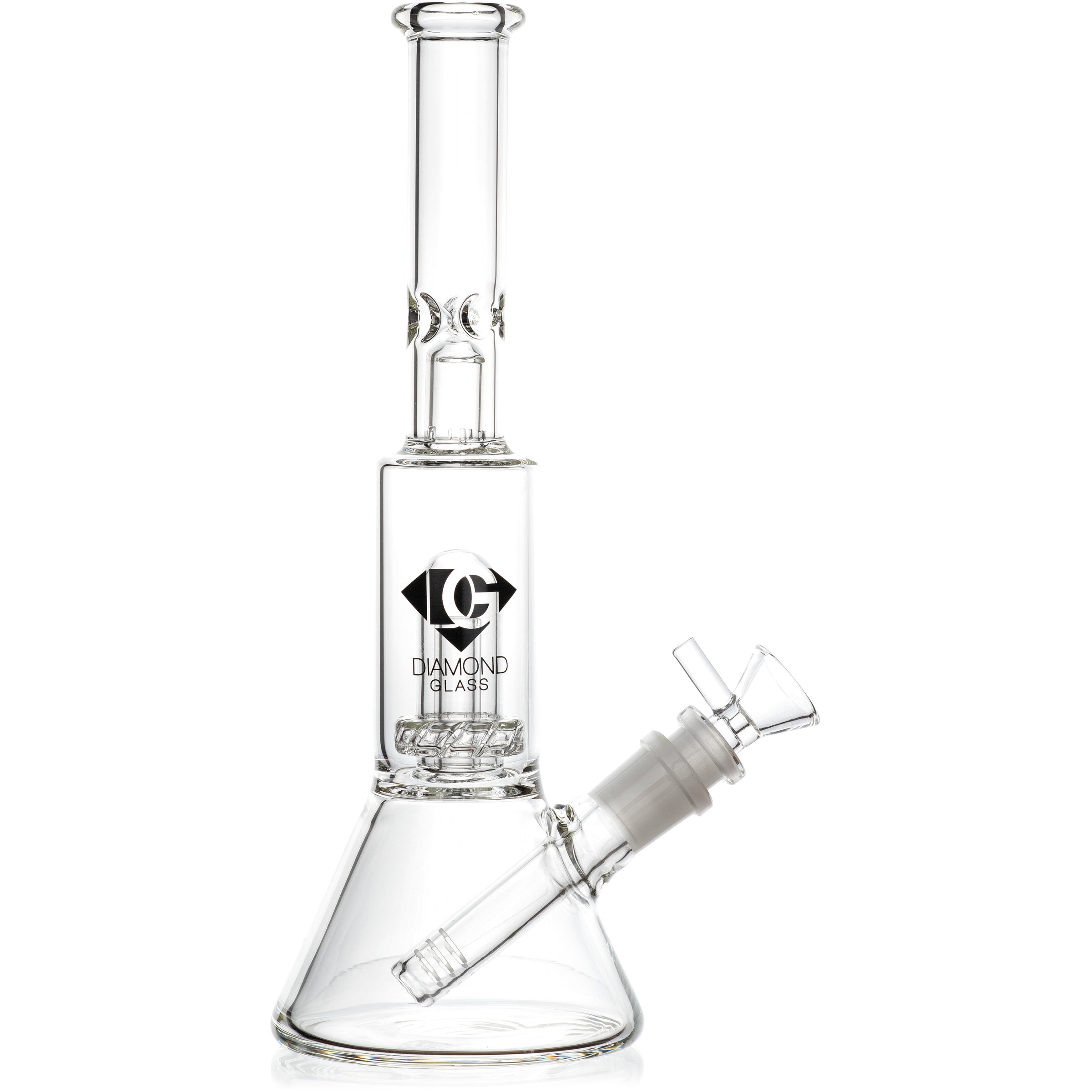 10" Skinny Neck Beaker Bong w/ showerhead UFO perc + splashguard, by Diamond Glass - BKRY Inc.