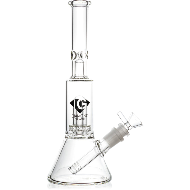 10" Skinny Neck Beaker Bong w/ showerhead UFO perc + splashguard, by Diamond Glass - BKRY Inc.