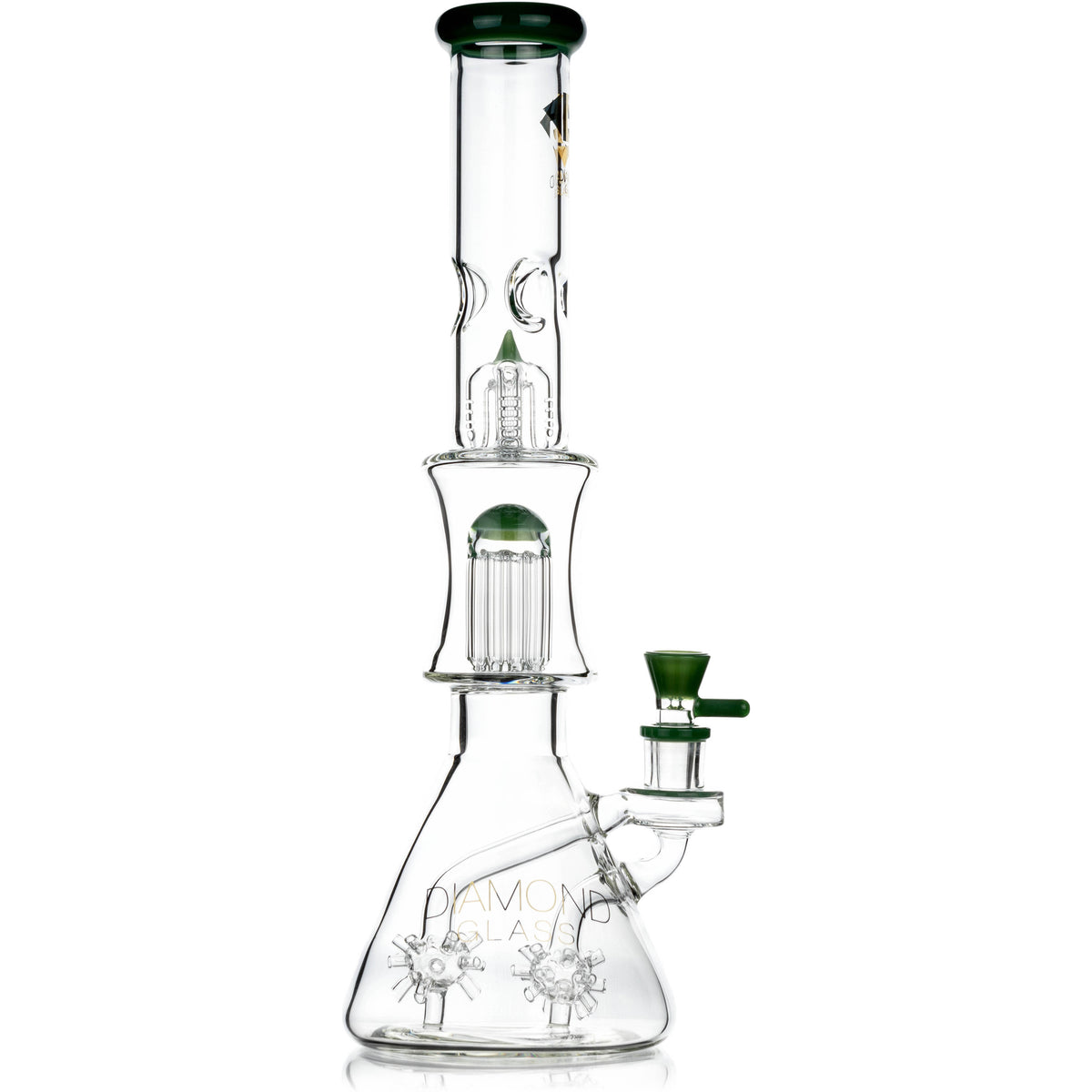 18" Beaker Bong Diamond Sea Mine w/ double multi-arm percs + tree arm, by Diamond Glass - Bat Kountry