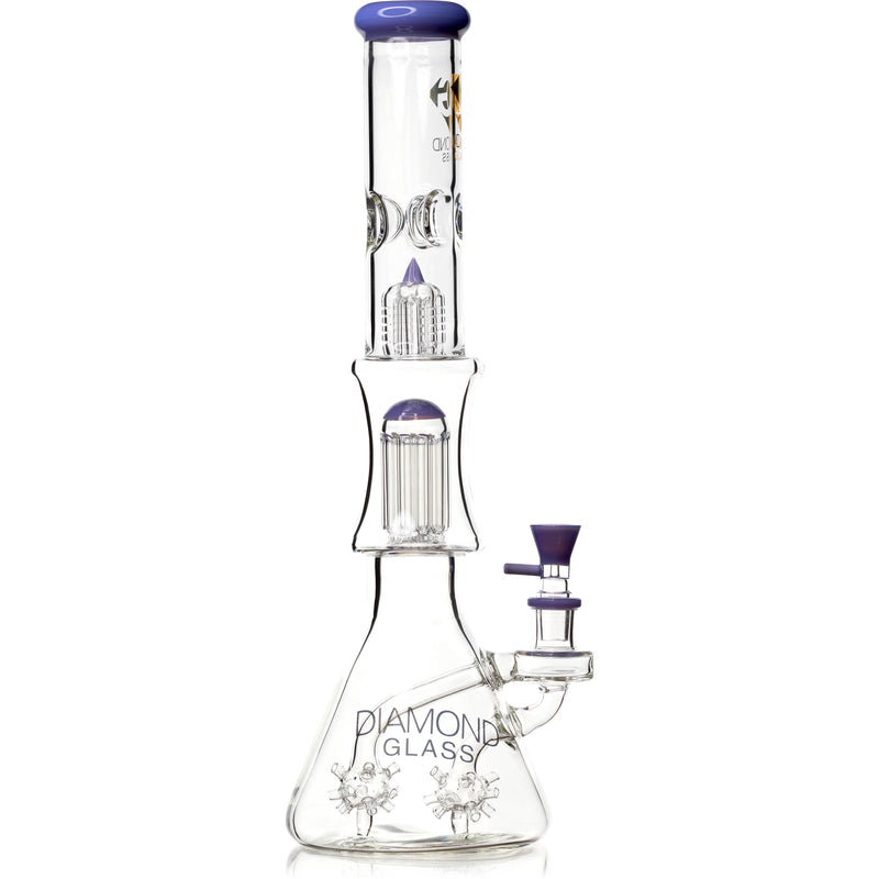 18" Beaker Bong Diamond Sea Mine w/ double multi-arm percs + tree arm, by Diamond Glass - Bat Kountry