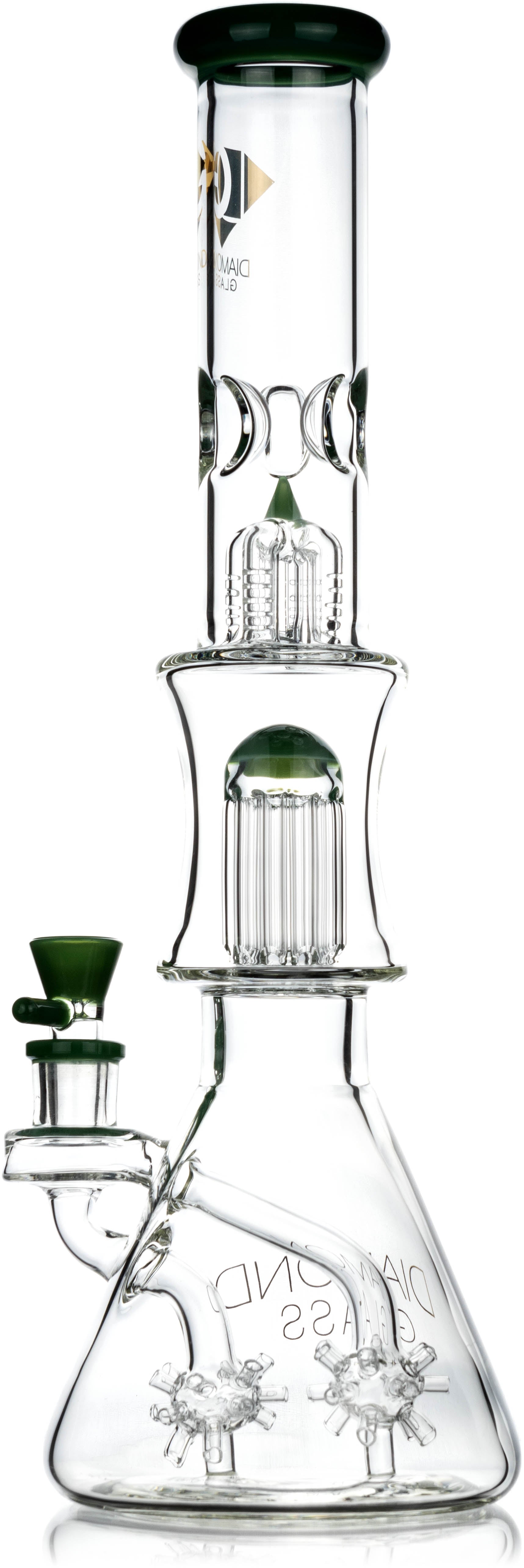 18" Beaker Bong Diamond Sea Mine w/ double multi-arm percs + tree arm, by Diamond Glass - Bat Kountry