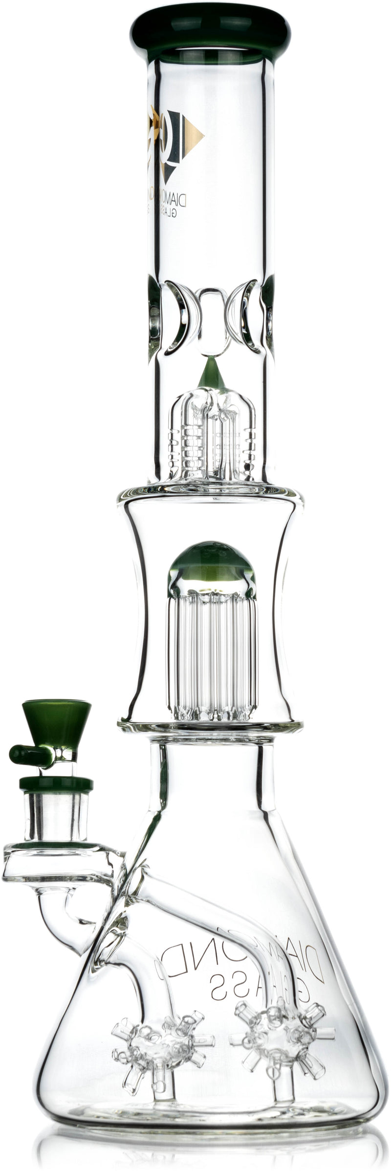 18" Beaker Bong Diamond Sea Mine w/ double multi-arm percs + tree arm, by Diamond Glass - Bat Kountry