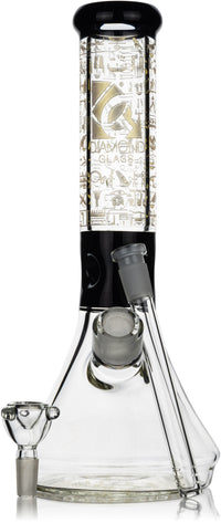 12" 7mm Beaker Bong with Egyptian Hieroglyphs Designs, by Diamond Glass - Bat Kountry