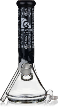 12" 7mm Beaker Bong with Egyptian Hieroglyphs Designs, by Diamond Glass - Bat Kountry