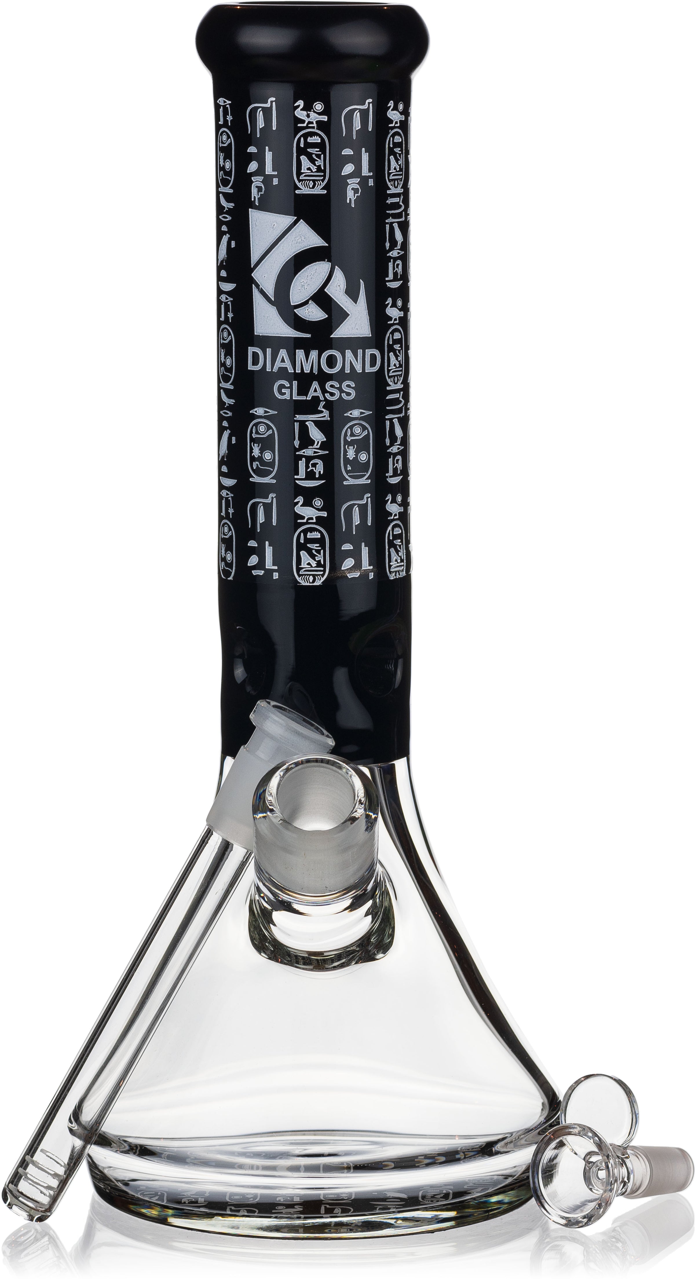 12" 7mm Beaker Bong with Egyptian Hieroglyphs Designs, by Diamond Glass - Bat Kountry