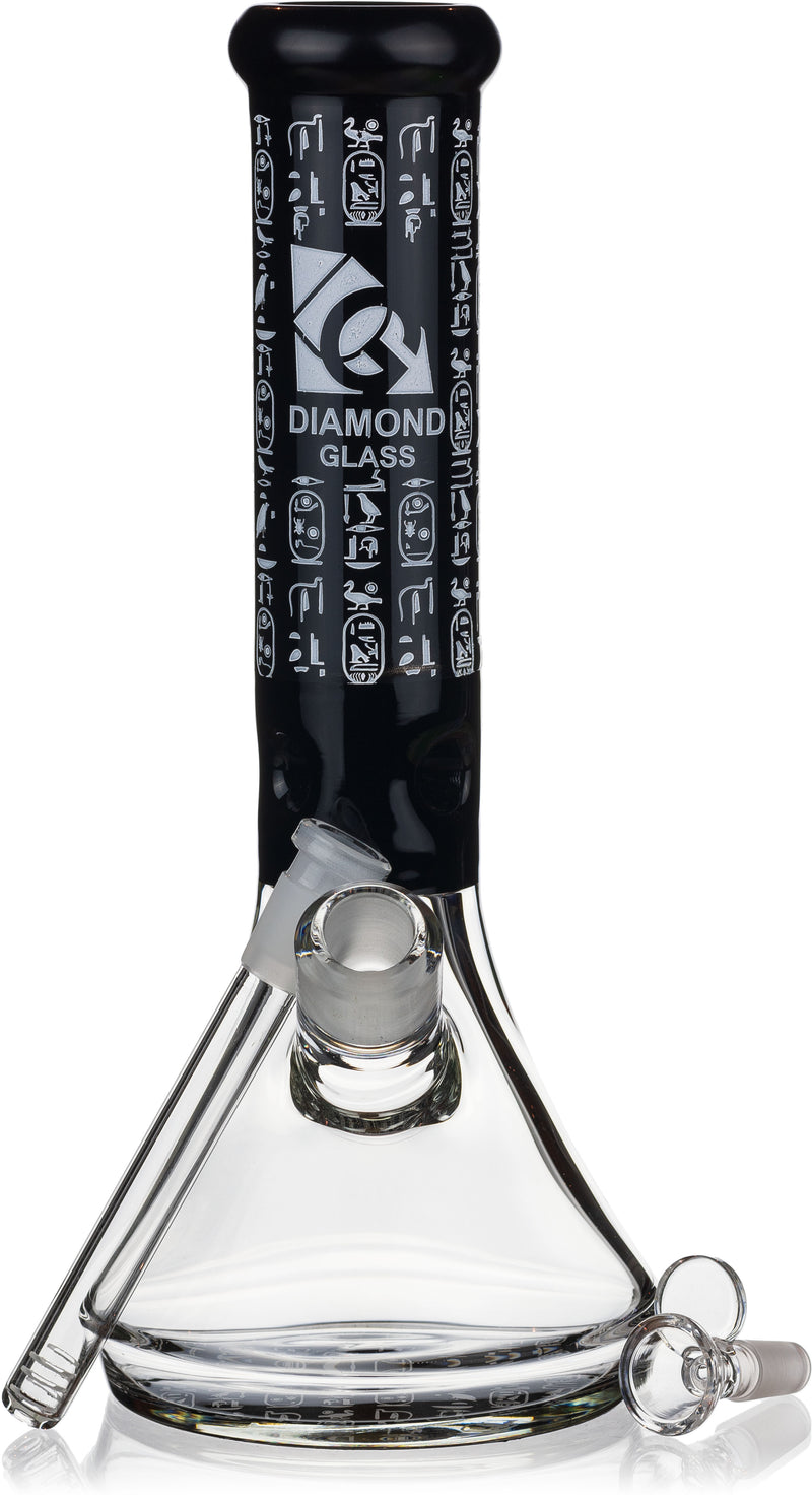 12" 7mm Beaker Bong with Egyptian Hieroglyphs Designs, by Diamond Glass - Bat Kountry