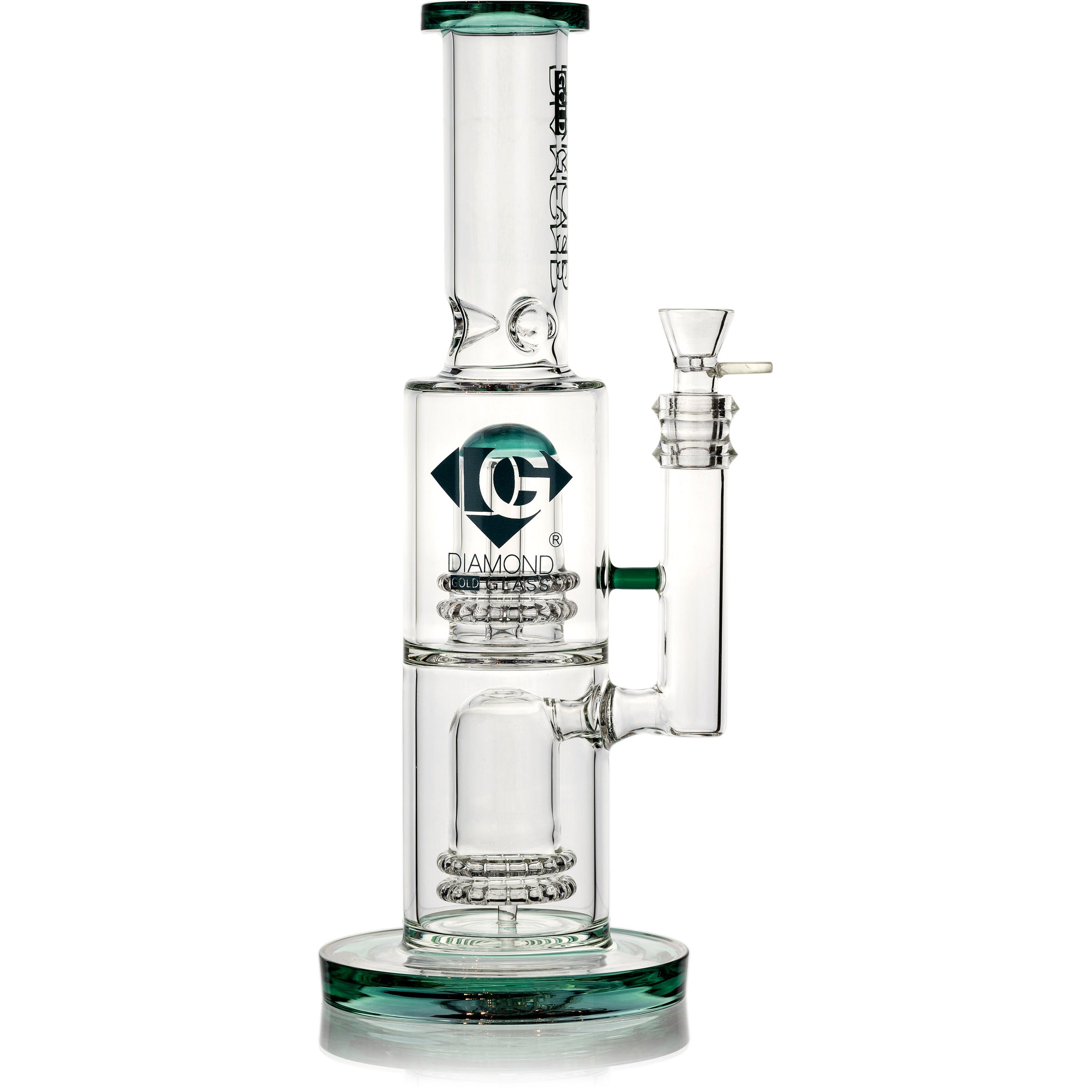 14" Double Showerhead Bong w/ Ice Pinch, by Diamond Glass - Bat Kountry