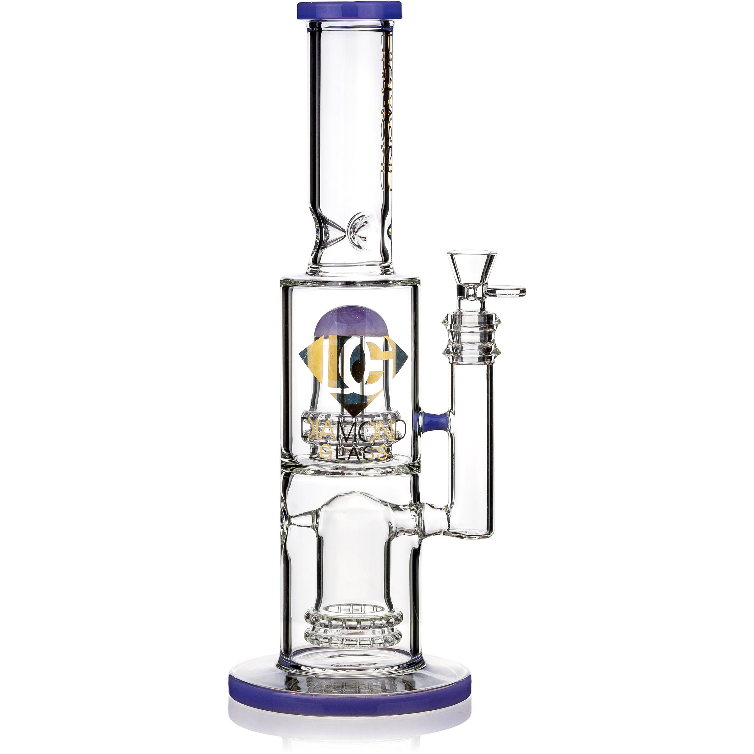 14" Double Showerhead Bong w/ Ice Pinch, by Diamond Glass - Bat Kountry