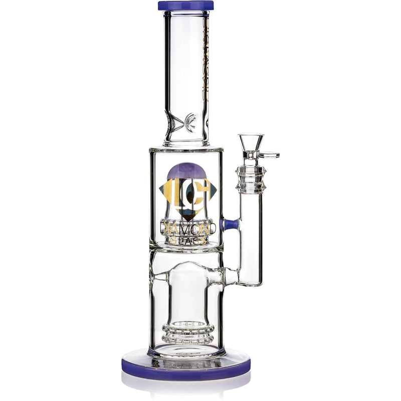 14" Double Showerhead Bong w/ Ice Pinch, by Diamond Glass - Bat Kountry