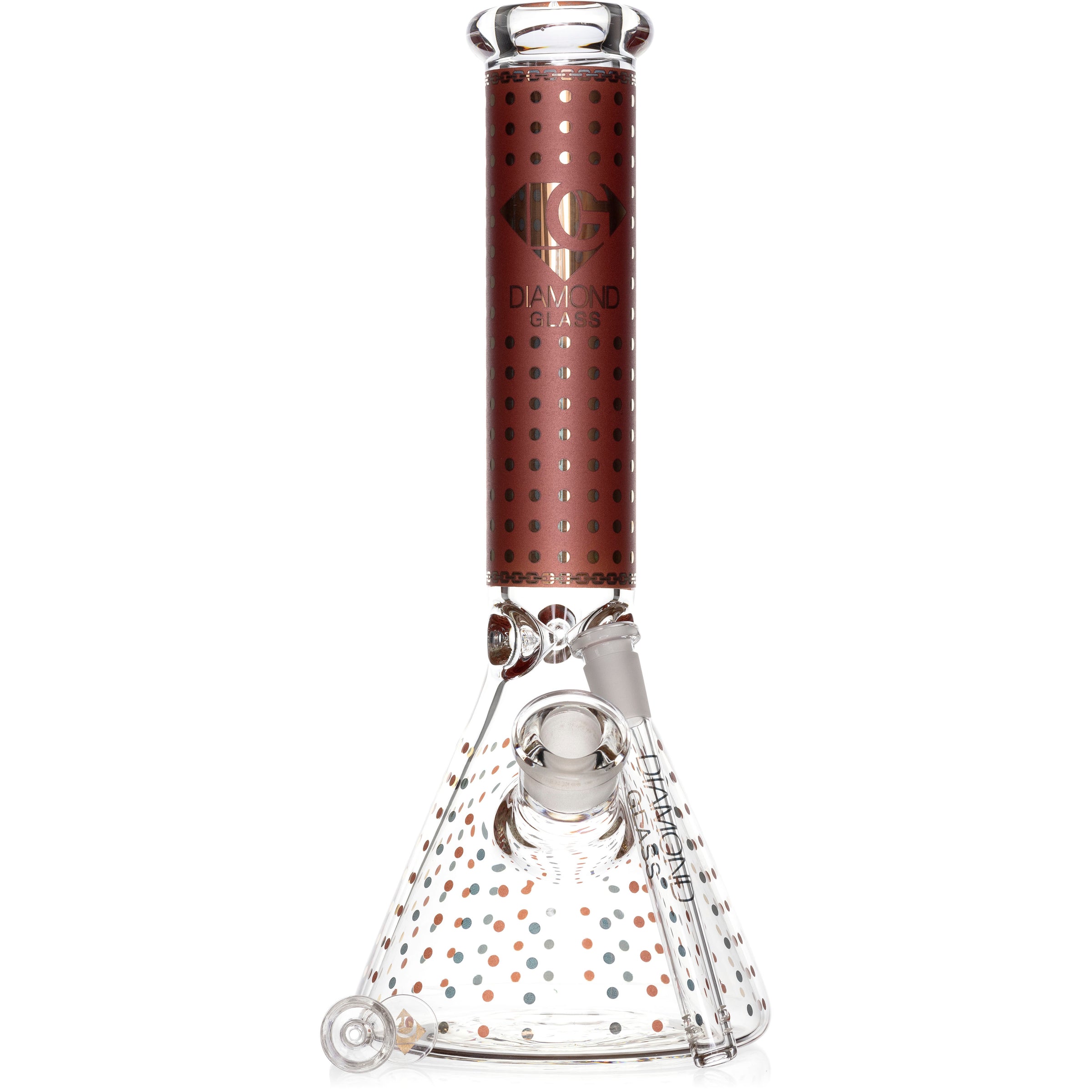 14" Thick 7mm Glass Beaker Bong Spots Pattern, by Diamond Glass - Bat Kountry