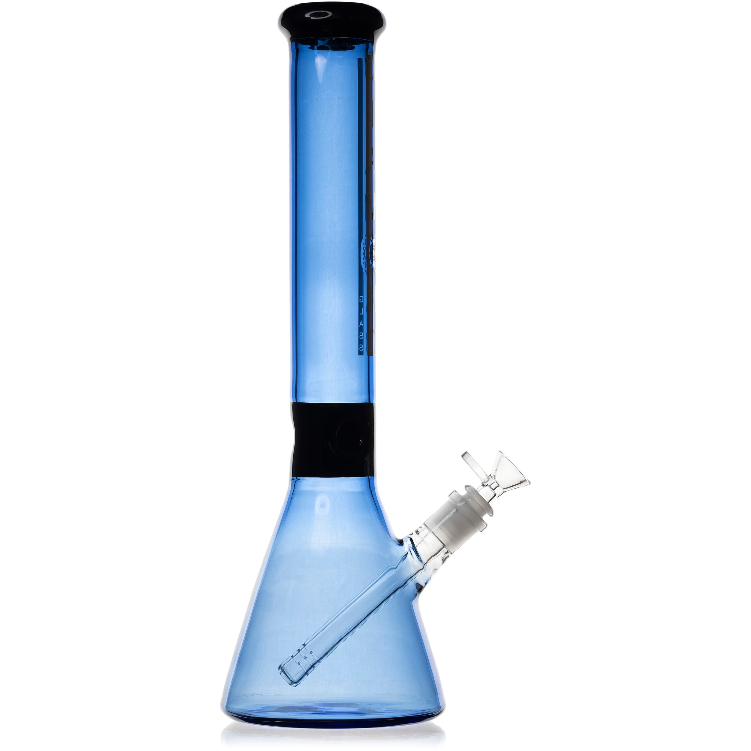 15" Sky Blue Black Collared Beaker Bong, by Diamond Glass - Bat Kountry