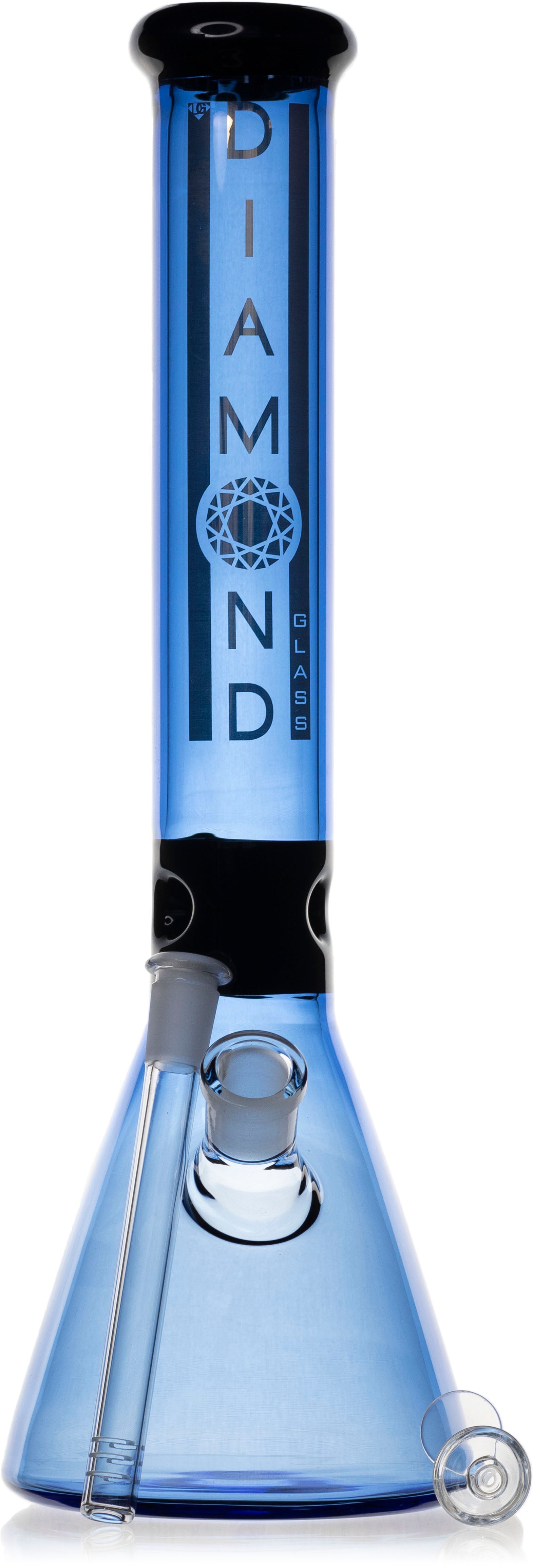 15" Sky Blue Black Collared Beaker Bong, by Diamond Glass - Bat Kountry