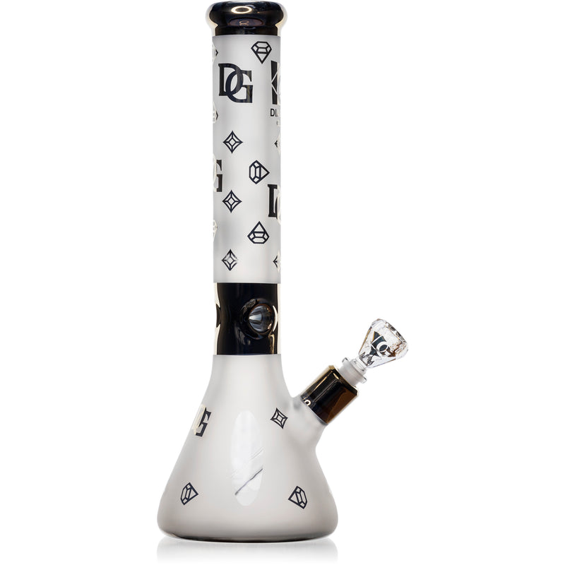 16" Heavy 9mm Signature Gold Sand-Blasted Diamond Beaker Bong, by Diamond Glass - Bat Kountry