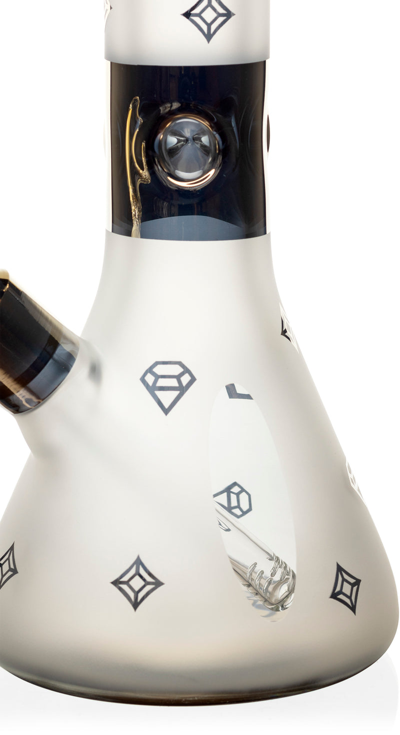16" Heavy 9mm Signature Gold Sand-Blasted Diamond Beaker Bong, by Diamond Glass - Bat Kountry