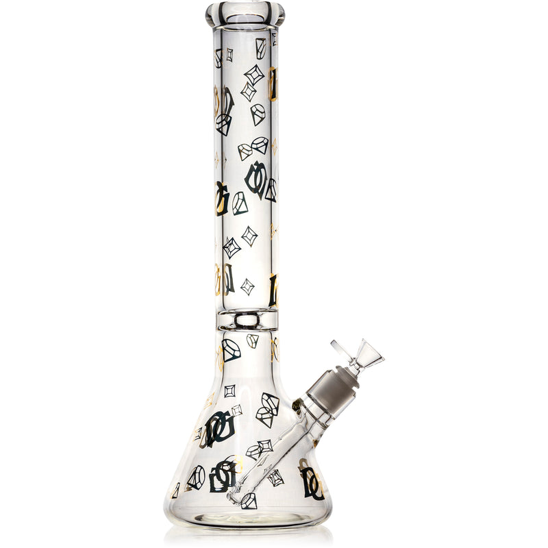 16" Thick 9mm Beaker Bong Gold logo, by Diamond Glass - Bat Kountry