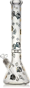 16" Thick 9mm Beaker Bong Gold logo, by Diamond Glass - Bat Kountry