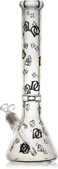 16" Thick 9mm Beaker Bong Gold logo, by Diamond Glass - Bat Kountry