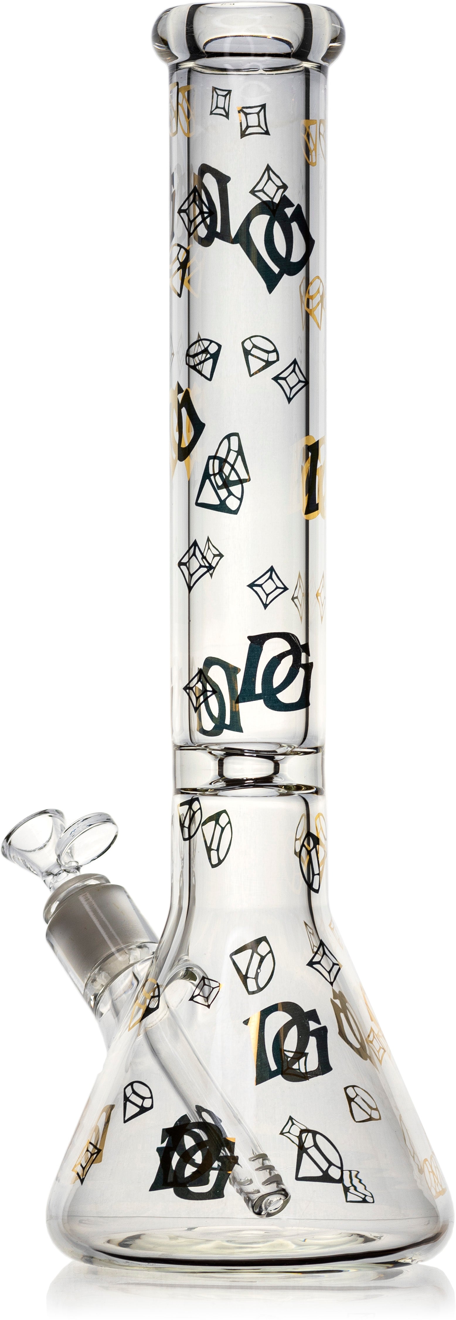 16" Thick 9mm Beaker Bong Gold logo, by Diamond Glass - Bat Kountry
