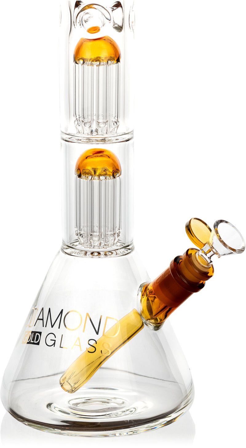 18" Thick 7mm Double Chamber Tree Perc Bong, by Diamond Glass - Bat Kountry