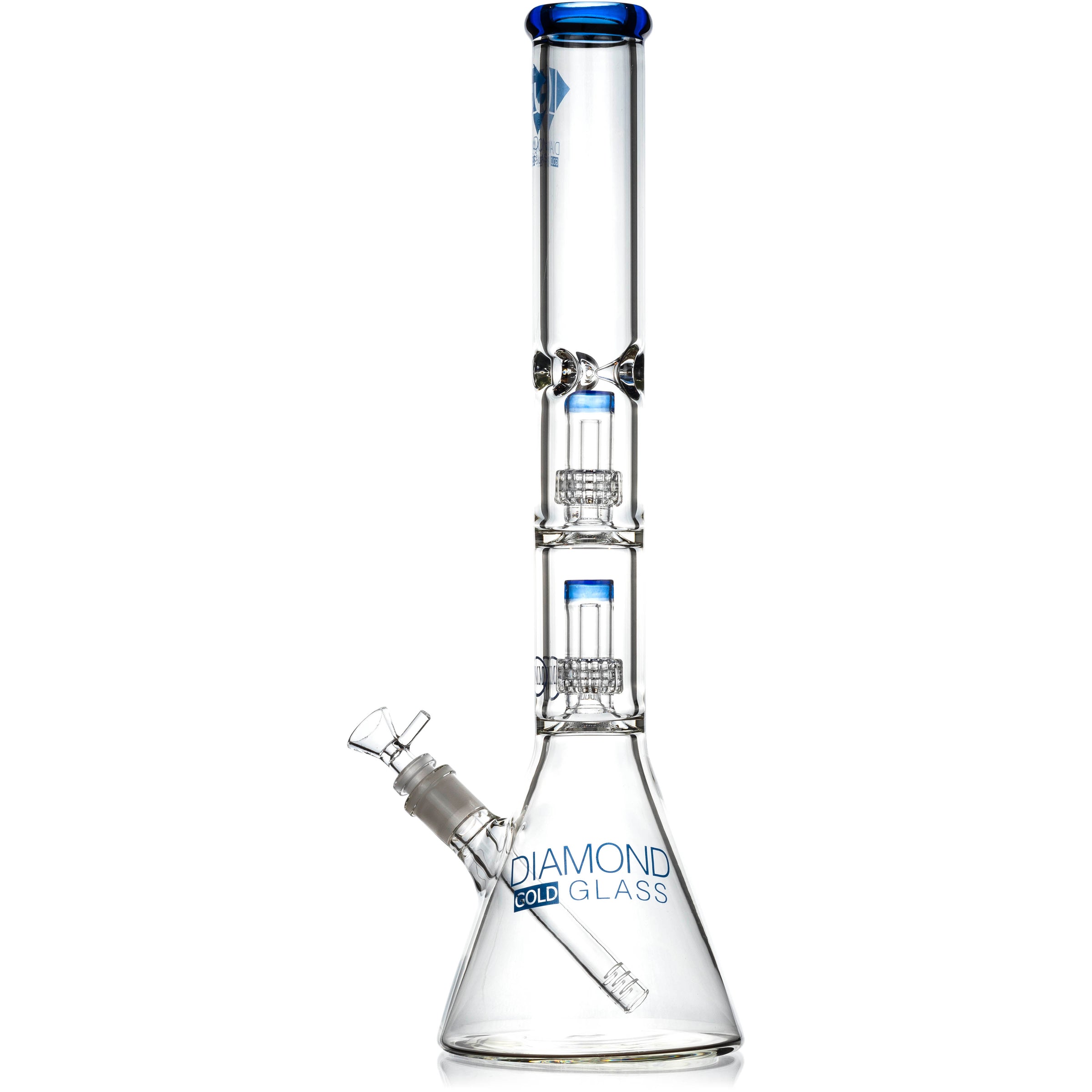 18" Heavy 7mm Double Showerhead Bong, by Diamond Glass