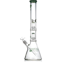 18" Heavy 7mm Double Showerhead Bong, by Diamond Glass