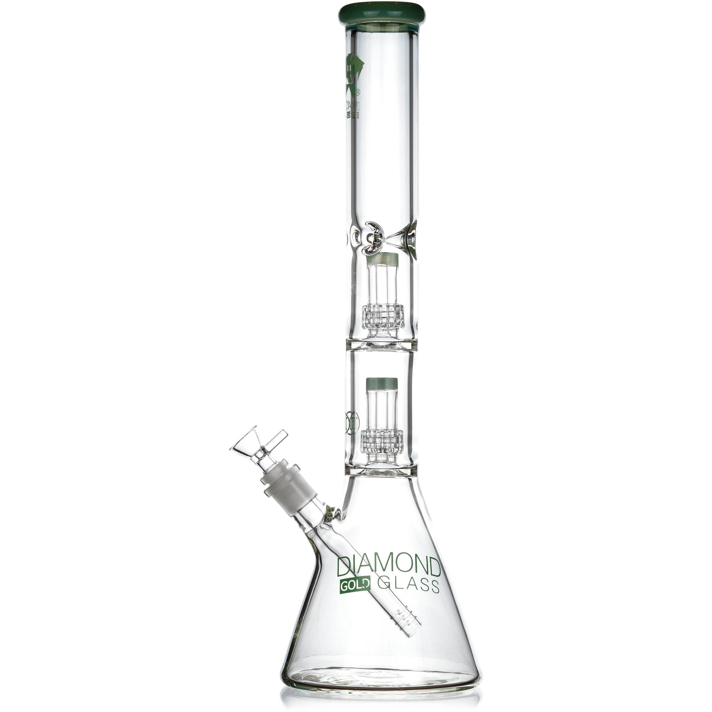 18" Heavy 7mm Double Showerhead Bong, by Diamond Glass