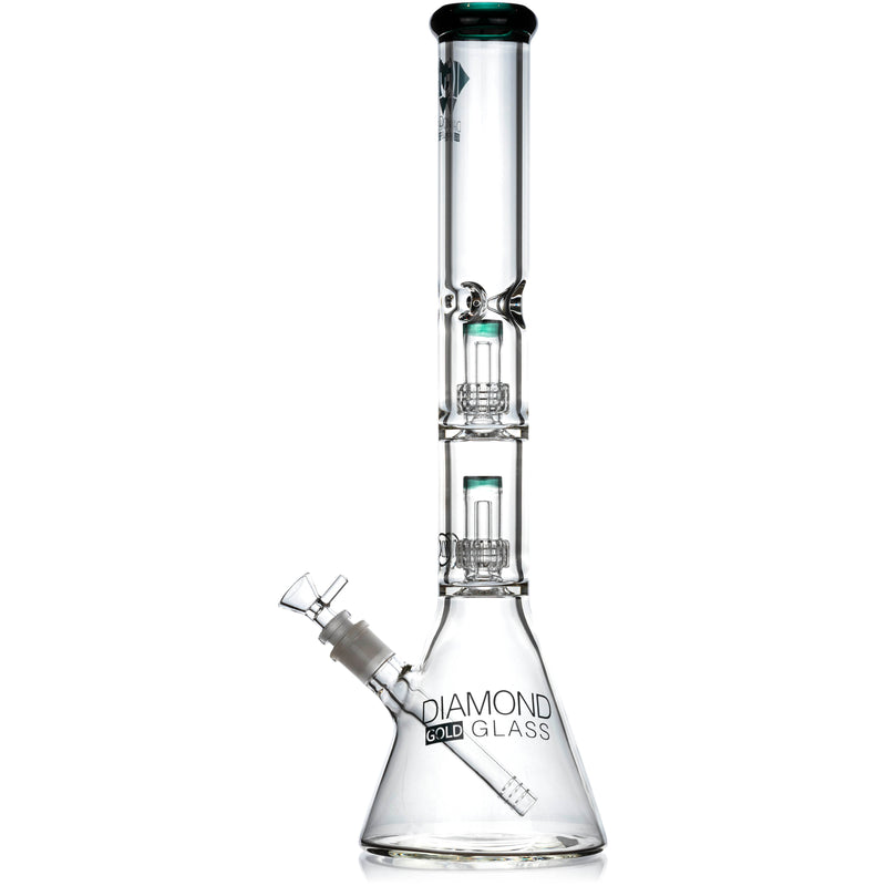 18" Heavy 7mm Double Showerhead Bong, by Diamond Glass