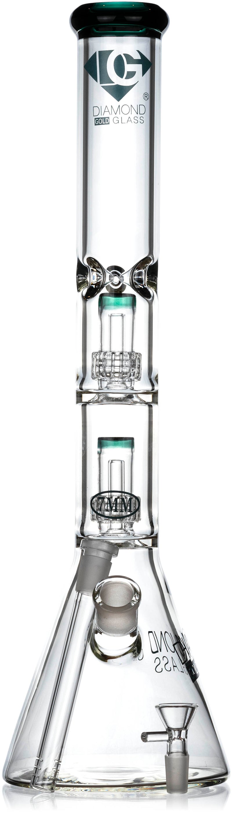 18" Heavy 7mm Double Showerhead Bong, by Diamond Glass