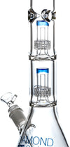18" Heavy 7mm Double Showerhead Bong, by Diamond Glass