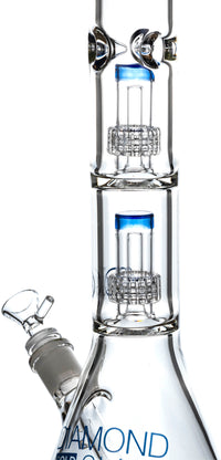 18" Heavy 7mm Double Showerhead Bong, by Diamond Glass