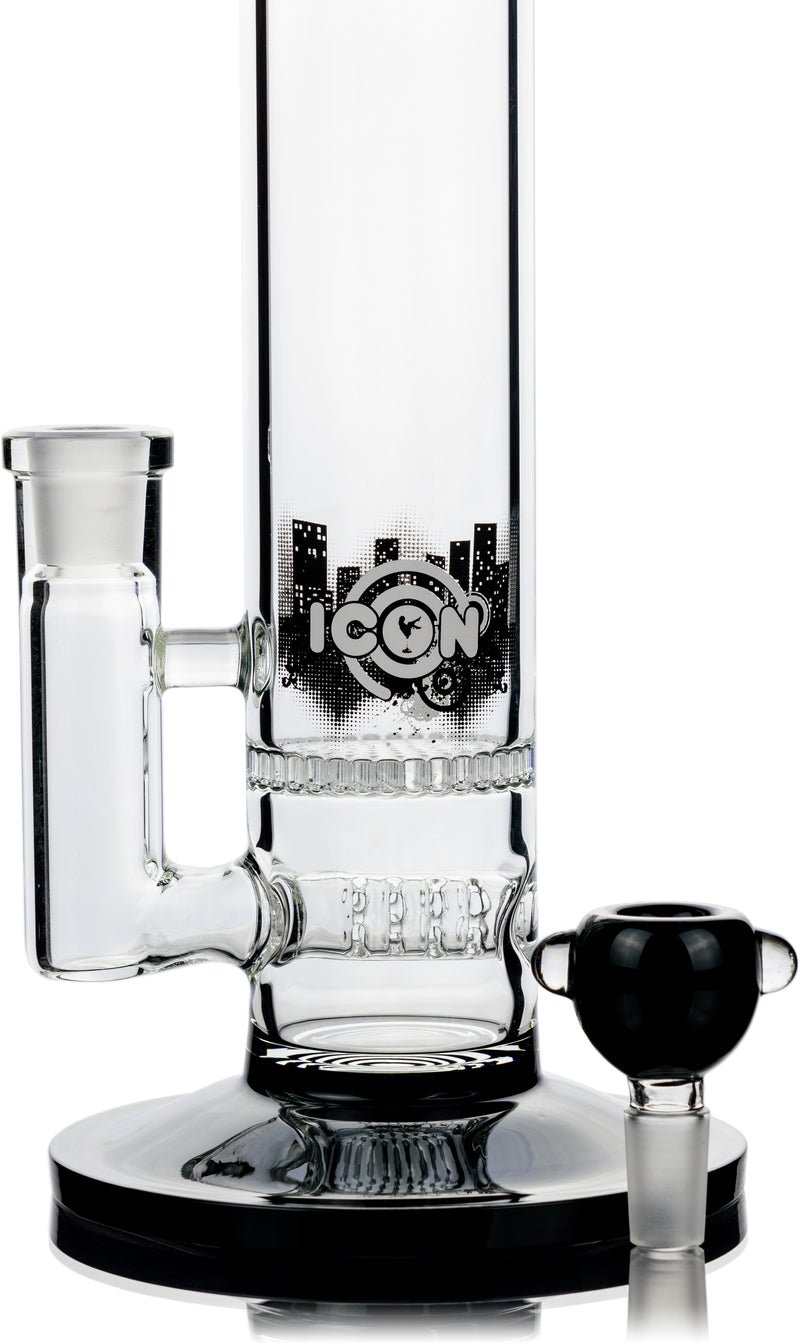 18" Straight Tube Bong w/ Inline Honeycomb Perc, by ICON Glass - Bat Kountry