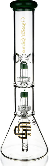 14" Beaker Bong w/ Double Showerhead Perc, by Crystal Glass - Bat Kountry