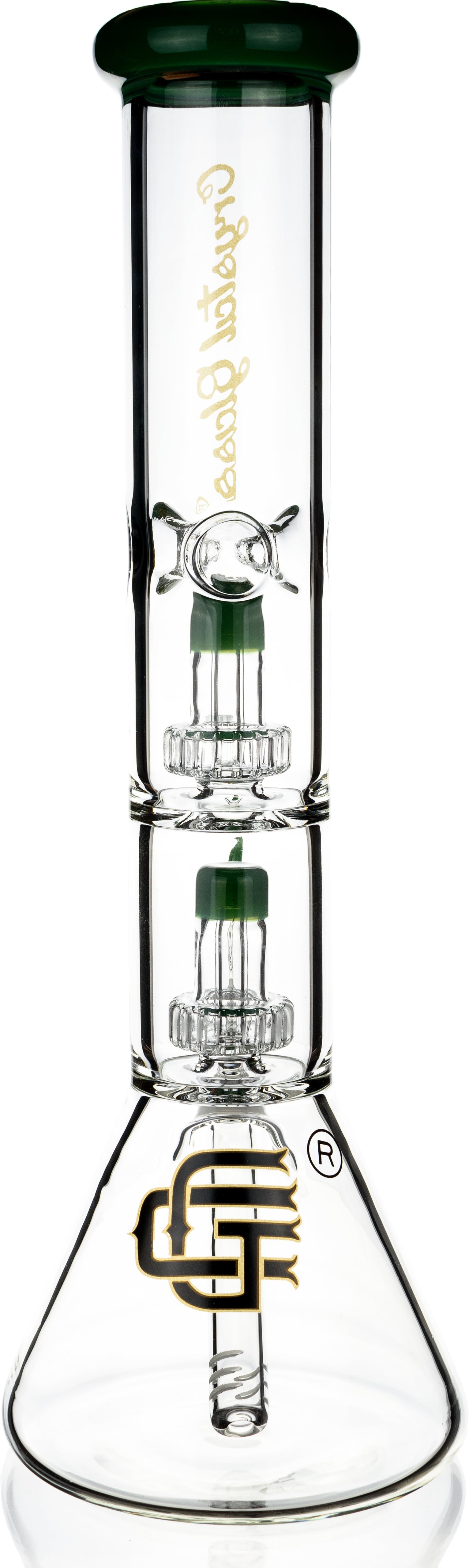 14" Beaker Bong w/ Double Showerhead Perc, by Crystal Glass - Bat Kountry