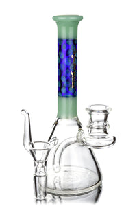 7" Beaker Bong w/ Patterned Color Glass Neck, by Crystal Glass (free banger included) - Bat Kountry