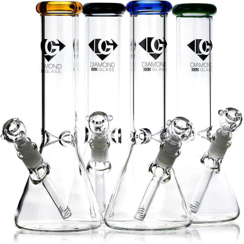 12" Classic Beaker Bong w/ Colored Lip w/ Ice Pinch, by Diamond Glass - Bat Kountry