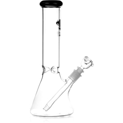 Clear borosilicate glass water pipe by Diamond Glass featuring a polished black lip accent.