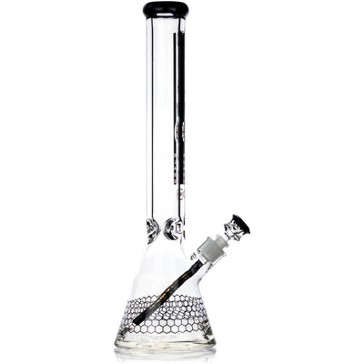 18 inch Diamond Glass 9mm heavy beaker bong in sleek black with honeycomb pattern.